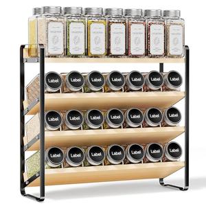 MUDEELA 4 Tier Spice Rack Organizer for Cabinet, Wooden Vertical Spice Shelf, Seasoning Organizer for Countertop, Kitchen, Pantry, Freestanding, 13.4" W × 11.2" H (No Jars Included), Black
