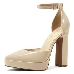 MOTIMODEN Women's Platform Chunky Heel Pumps – Closed Toe Ankle Strap Block Heeled Dress Shoes for Wedding Party & Daily Comfort, 9.5