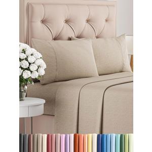 Queen Size 4 Piece Sheet Set - Comfy Breathable & Cooling Bed Sheets Set - Hotel Luxury Bedding for Women, Men, Kids, Teens, Boys & Girls - Deep Pockets, Soft & Wrinkle Free - Beige (Heathered Sheets)