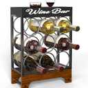 9 Bottle Wine Racks countertop with Top Tray, Freestanding 3-Tier Tabletop Wine Bottle Holder Stand, Modern Metal & Wood Wine Storage for Kitchen Counter, Bar, Cabinet or Pantry