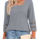 Women's 3/4 Sleeve Tops Square Neck Dressy Casual T-Shirt 2025 Trendy Fashion Business Shirt Fall Basic Tee Blouse Grey L (L)