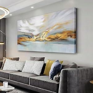 Abstract Wall Art Black White and Blue Canvas Art Wall Decor Modern Art Wall Decor Painting Framed Artwork Abstract Canvas Wall Art for Living Room Bedroom Office 20"x40"