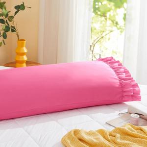 Vonty Ruffled Pillow Cases Body Pillowcases(20x54), Decorative Ruffle Pillowcases - Hot Pink Body Pillow Cases Set of 2, Scalloped Euro Sham Farmhouse Pillow Shams with Envelope Closure