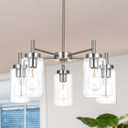 Contemporary 5 Light Large Chandeliers Modern Clear Glass Shades Pendant Lighting Brushed Polished Nickel Dining Room Lighting Fixtures Hanging Adjustable Wire Semi Flush Ceiling Lights