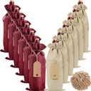 Aoonby Burlap Wine Bags, 20 Pcs Christmas Gift Bags Wine Bottle Covers with Drawstrings, Tags & Ropes, Reusable & Ideal for Christmas Holiday Wedding Birthday Travel Party Housewarming Storage