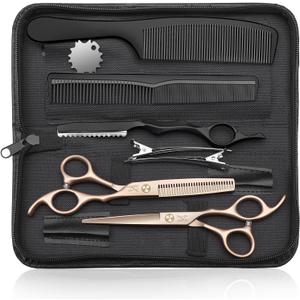 JASON Hair Cutting Scissors Set - 10-Piece Hair Thinning Texturizing Shears Straight for Men, Women & Home Salon RoseGold 6.0"