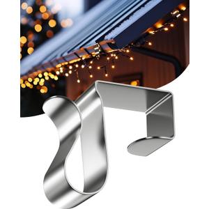 Gutter Clips for Hanging Outdoor Lights: 100 Pcs Metal Christmas Light Clips for outside String Lights - Weatherproof Gutter Clips for Xmas Halloween Seasonal Rope Mini Holiday Decoration Lights (Silver)