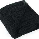 Chunky Knit Throw Blanket 50"X 60", 100% Handmade with Soft Chenille Yarn, 4.4lbs Thick Cable Knitted Blankets, Large Rope Knot Crochet Throws for Couch Sofa Bed Home Decor, Black
