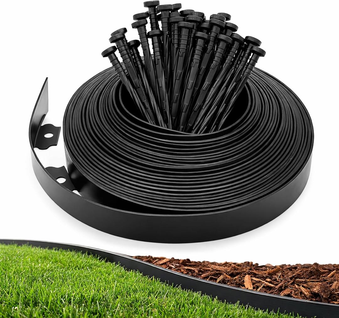 Gardzen 1.5" x 20' Landscape Edging Kit, Garden Edging Coil Comes with 24 Pcs Spikes, No Dig Lawn Border Design