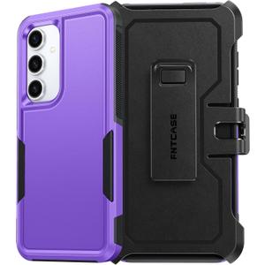 FNTCASE for Samsung Galaxy S24-FE Case: Dual Layer Military Grade Drop Protection Cell Phone Cover with Belt-Clip Holster | Shockproof Rugged Durable Heavy Duty Protective Bumper Tough (Purple)