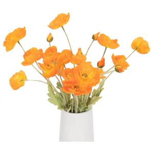 Artificial Poppy Flowers, 5 Bundles Faux Poppies with Stems for Floral Arrangements - Wedding, Home, Office, Party Table Centerpiece Decor (Orange)