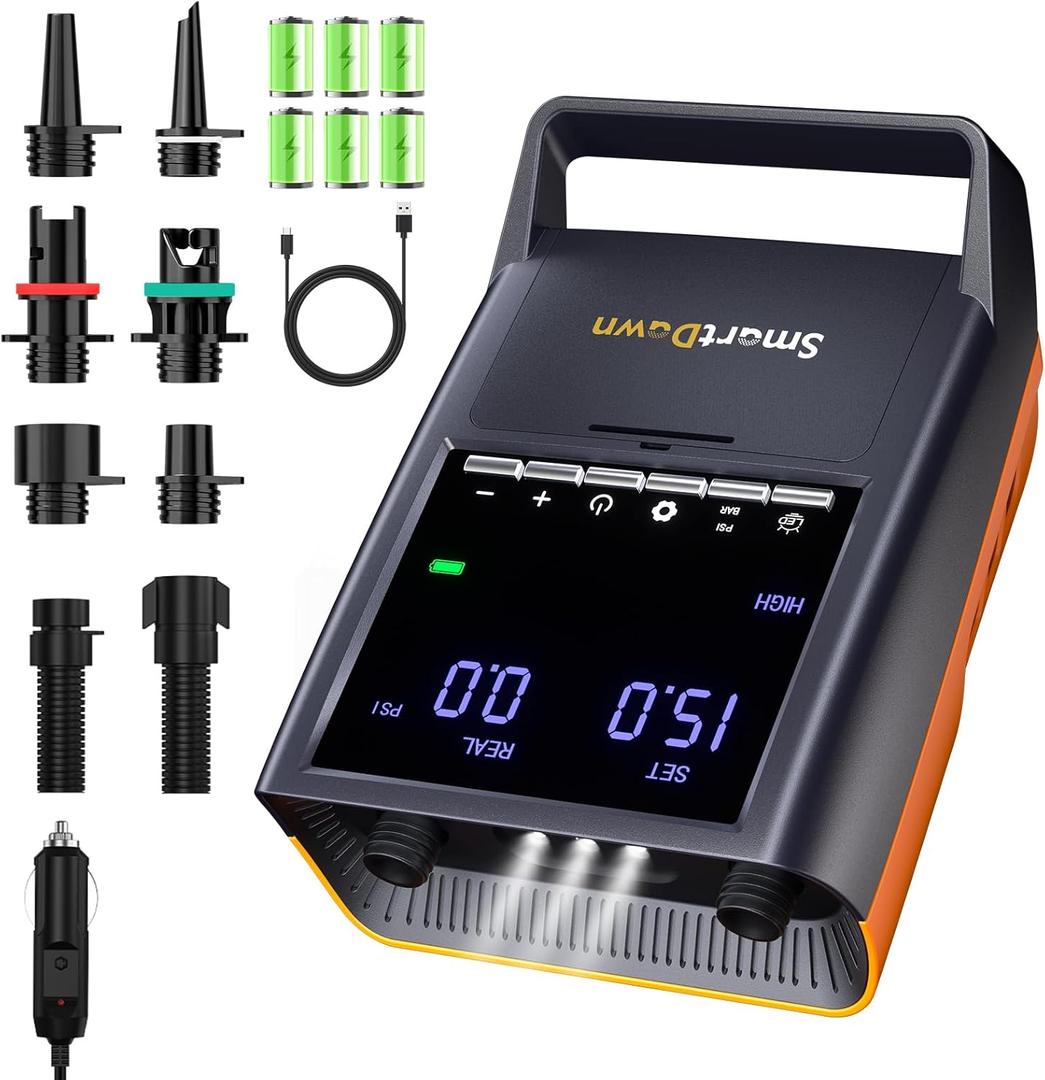 Rechargeable Paddle Board Pump, 2025 Portable SUP Air Pump with Dual Stage Inflation, 3x4500MAH, Up to 20 PSI, 30% Faster with Auto-Off, Ideal for Kayaks, Boats, and Tents (Orange)