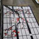 Roundhill Furniture Black Japanese 4-Panel Screen Room Divider, Plum Blossom