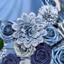 Dusty Blue Flowers Artificial Roses Combo Set Faux Blue Silk Flowers Fake Roses Mix Chrysanthemum Dahlia with Stems for Wedding Bouquets Baby Bridal Shower Party Floral Arrangements Decor