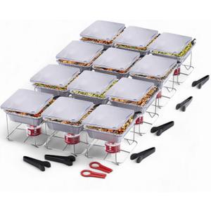 12 Pack - Disposable Chafing Dish Buffet Set, Welded Body Food Warmers for Parties, 2hr Fuel Cans Complete Set, Half Size Pans, Warming Trays