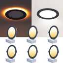CycevSun Black 6 Inch Recessed Light with Night Light, 6 Pack, Sync & Reset | Dimmable & 5 Color Selectable, Canless, Ultra Thin, Wafer Downlight, Indoor Outdoor Exterior Soffit, 12W, ETL Listed
