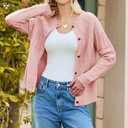 Dokotoo Cardigan Sweaters for Women 2025 Fall Outfits Long Sleeve Crochet Knit Sweaters (Pink, M)