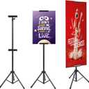 AKTOP Heavy Duty Tripod Banner Stand, Adjustable Poster Stand Retractable Height Up to 79.9 inches, Double-Sided Floor Standing Sign Holder for Board Sign Display