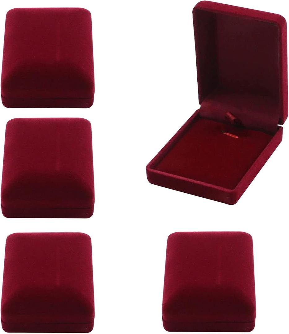 MY MIRONEY Set of 5 Wine Red Velvet Pendant Box Necklace Earring Storage Case Jewelry Box Organizer Gift Box Display Case 2.36" x 3.07" x 1.18"