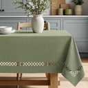 MIULEE Sage Green Rectangle Linen Polyester Tablecloth with Decorative Cutouts Spring Waterproof Stain Resistant & Shrink-Proof Table Cloth 60x84 inch Farmhouse Style for Dining Wedding Party