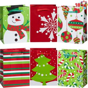 JOYIN 18 PCS Christmas Bags, Holiday Goody Gift Treat Candy Wrapping Paper Bags for Classroom and Party Favors, Xmas Decor Supplies 4.3"X5.5"X2.5" (not included tissue paper)