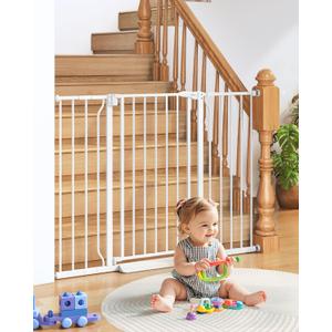 34" Extra Tall Baby Gate for Stairs, Auto Close Stroller Friendly Dog Gate Indoor for Doorways, Pressure Mounted 29"-51" Wide Baby Gate, Easy Walk Through Gate for Children & Pets, White
