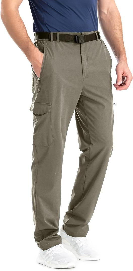 clothin Men's Elastic-Waist Travel Pant Stretchy Lightweight Pant Multi-Pockets Quick Dry Breathable(Khaki S-32)