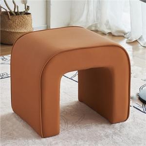 Leather N-Shaped Ottoman, Home High-end Shoe Changing Stool, Low-Profile Dressing Stool, Suitable for Living Room, Bedroom(Orange,Small)