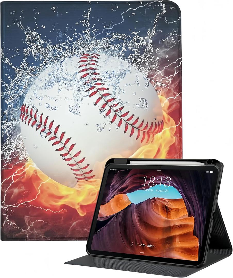 Rotating Case for iPad Air 11-inch M3 (2025) / M2 (2024), iPad Air 5th/4th Generation 10.9'', PU Leather [Built-in Pencil Holder] 360 Degree Rotating Stand Cover Auto Wake/Sleep, Baseball