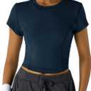 Workout Tops for Women Athletic Tops Short Sleeve Shirts-Cropped Slim Fit Gym Running Yoga T Shirts (Blue, S)