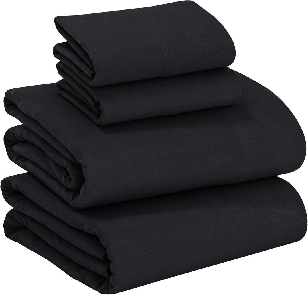 RUVANTI 100% Cotton Flannel Sheets Full Size - 4 Piece Warm, Soft & Breathable, Deep Pocket, Double Brushed Cozy All Season Bedding Set, Black