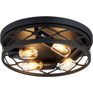 14 inch Hallway Light Fixtures Ceiling,Flush Mount Ceiling Light,4 Light Black Metal Frame,Farmhouse Flush Mount for Living Room Bedroom Kitchen Home E26 Base, 14in 4-Light 1 Pack