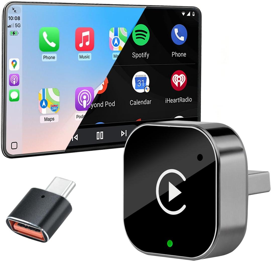 2-in-1 Wireless CarPlay & Android Auto Adapter 5.8GHz Pro Seamless Switch for Multi-Driver Families Convert Factory Wired to Wireless Fast Auto-Connect Dongle