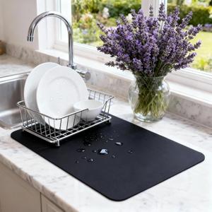 2 x Dish Drying Mat Super Absorbent 16" x 12" Coffee Mat for Countertops Non-Slip Drying Mat for Kitchen Counter Easy to Clean Water Absorbent Mat Quick Dry Dish Drying Mats (Black)