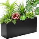 KOL Galvanized Steel Rectangular Planter Box, (16''H.x12''W.x36''L) Large Planters for Indoor Outdoor Plants,Black Powder Coated Metal Planter, Heavy Duty Modern Flower Pot, Commercial & Residential