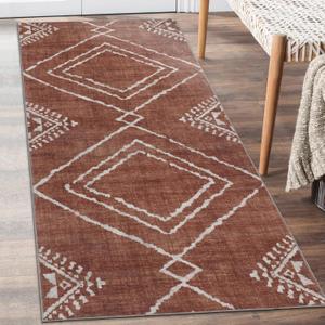ReaLife Rugs Machine Washable Area Rug Runner - Living Room Bedroom Bathroom Kitchen Entryway Office - Padded Low Pile Stain Resistant Premium - Moroccan Diamond Tribal - Jax - Orange 2'6" x 6'