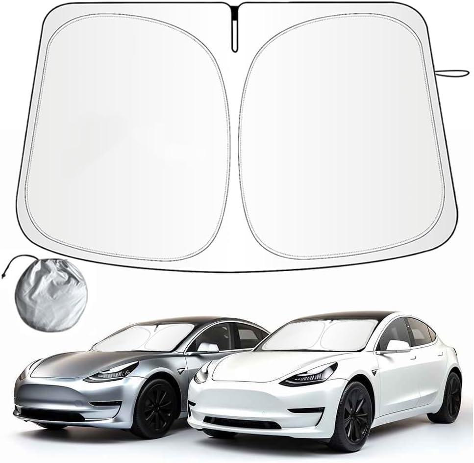 Upgraded Sunshade for Tesla Model Y Model 3 Windshield - Enhanced UV Protection, Durable Metal Frame, Foldable Full-Front Shade - Summer Accessories for Tesla Model 3/Y 2016-2024