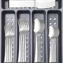 21-Piece Modern Stainless Steel Silverware Sets with Organizer Tray Silver Tableware Cutlery Set Fork Spoon and Knife Flatware Sets Heavy Duty Eating Kitchen Utensil Set Service for 4, Dishwasher Safe (12.8" x 11.3")