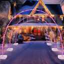 3 Pack 9ft Christmas Light Candy Cane Arch Archway Outdoor LED Light with 8 Mode for Driveway Doorway Pathway Decoration Holiday Garden Lawn Yard Backdrop Decor, Easy Assembly, Reusable