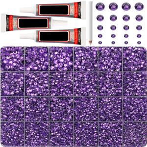 32000Pcs Dark Lavender Rhinestones for Bedazzling, Resin 2,3,4,5,6mm Mix Sizes Flatback Bedazzler Kit Bulk Gems Diamonds Gemstones Jewels Stones Crystals with B7000 Glue for Crafting Crafts Clothes