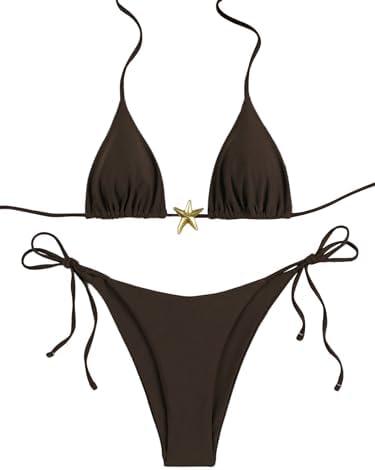 SHENHE Women's 2 Piece Starfish Metal Swimsuits Halter Triangle String Bikini Sets Bathing Suit, XS