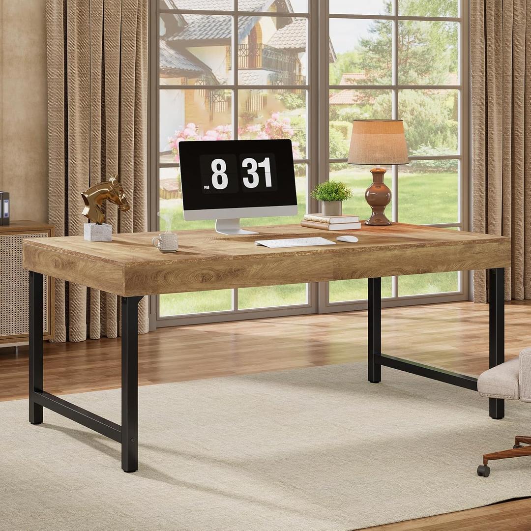 Tribesigns 55" Industrial Executive Desk for Home Office, Rustic Simple Computer Laptop Desk with Strong Metal Legs, Study Writing Table Business Workstation, Small Conference Table, 55.12" L x 27.56" W x 29.92" H