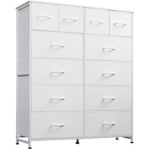 WLIVE Tall Dresser for Bedroom with 12 Drawers, Dressers & Chests of Drawers, Fabric Dresser for Bedroom, Closet, Fabric Storage Dressers with Storage Drawers, Steel Frame, Wood Top, White