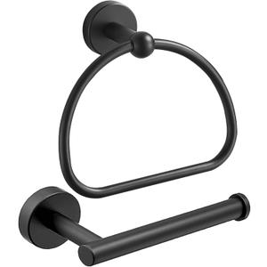 Leyden Matte Black Toilet Paper Holder and Hand Towel Holder, 2 Pieces Bathroom Hardware Accessories Set, SUS304 Stainless Steel Sturdy Wall Mount Toilet Paper Roll Holder and Towel Rack (Black Round Bottom)
