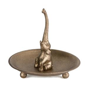 NIKKY HOME Vintage Gold Ring Holder Jewelry Dish, Good Luck Elephant Trinket Display Decorative Metal Tray Bowl Classy Birthday Gifts for Women