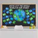 MotiMind 1000 Pcs Earth Day Bulletin Board Decorations Blue Green Hand Shaped Sticky Notes Bulk One World Together Classroom Decorations for Student School Classroom Publicity Events, 20 Sets