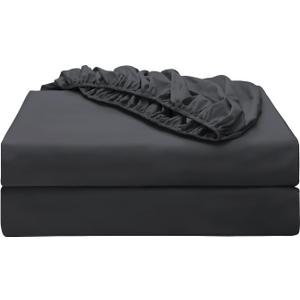 2 Piece Pure Cotton Fitted Sheet for Adjustable Bed 600 TC Split California King 14 Inch Deep Pocket Egyptian Cotton Fitted Dark Grey Sheet
