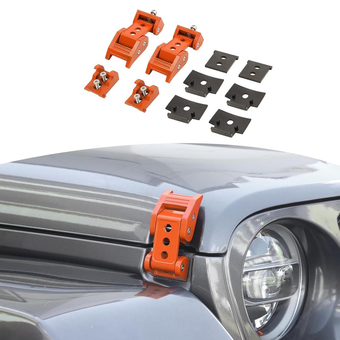 RT-TCZ for Wrangler Hood Latches Catch Kit Compatible with 2007-2025 Jeep Wrangler JK JL Gladiator JT Orange Exterior Accessories 2pcs (3-Holes)