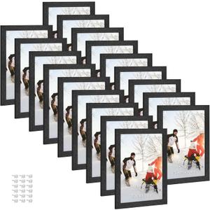 PHAREGE 5x7 Picture Frame Bulk Black, Set of 18 MDF Wood Grain Frame for Display 5 by 7 Family Wedding Photos on Tabletop or Wall