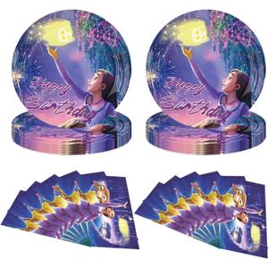 40pcs Dsney Wish Asha Birthday Party Supplies ,Wish Asha themed birthdays decorationsinclude 40pcs Disposable Napkins Paper Platesfor kids Birthday Party Supplies